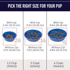 slow feeder dog bowls shown in 1.5 cup 2 cup and 4 cup sizes puzzle design for portion control