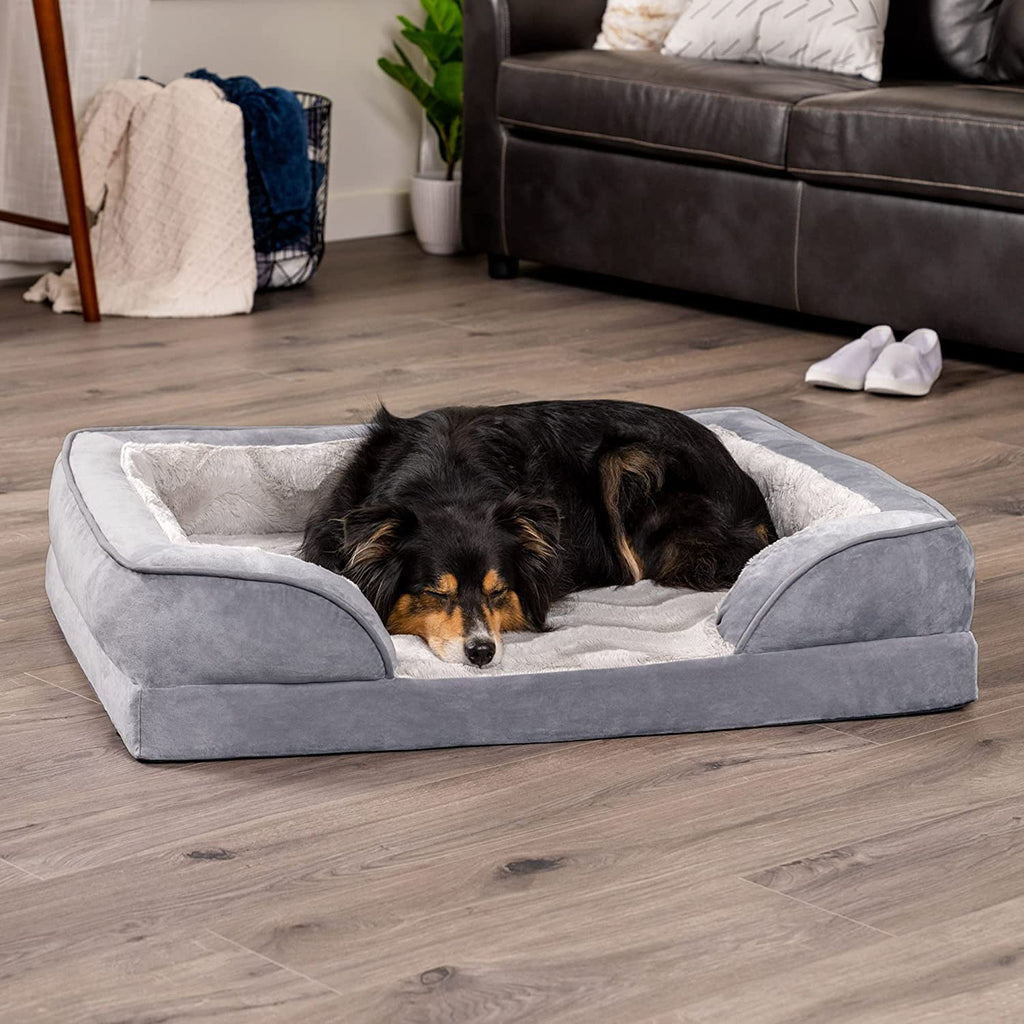 large orthopedic dog bed granite gray with bolsters soft foam comfort dog resting