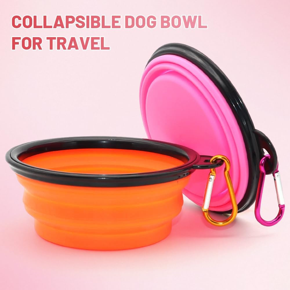 collapsible dog bowls 2 pack small size with carabiners portable travel feeding and watering set for dogs and cats