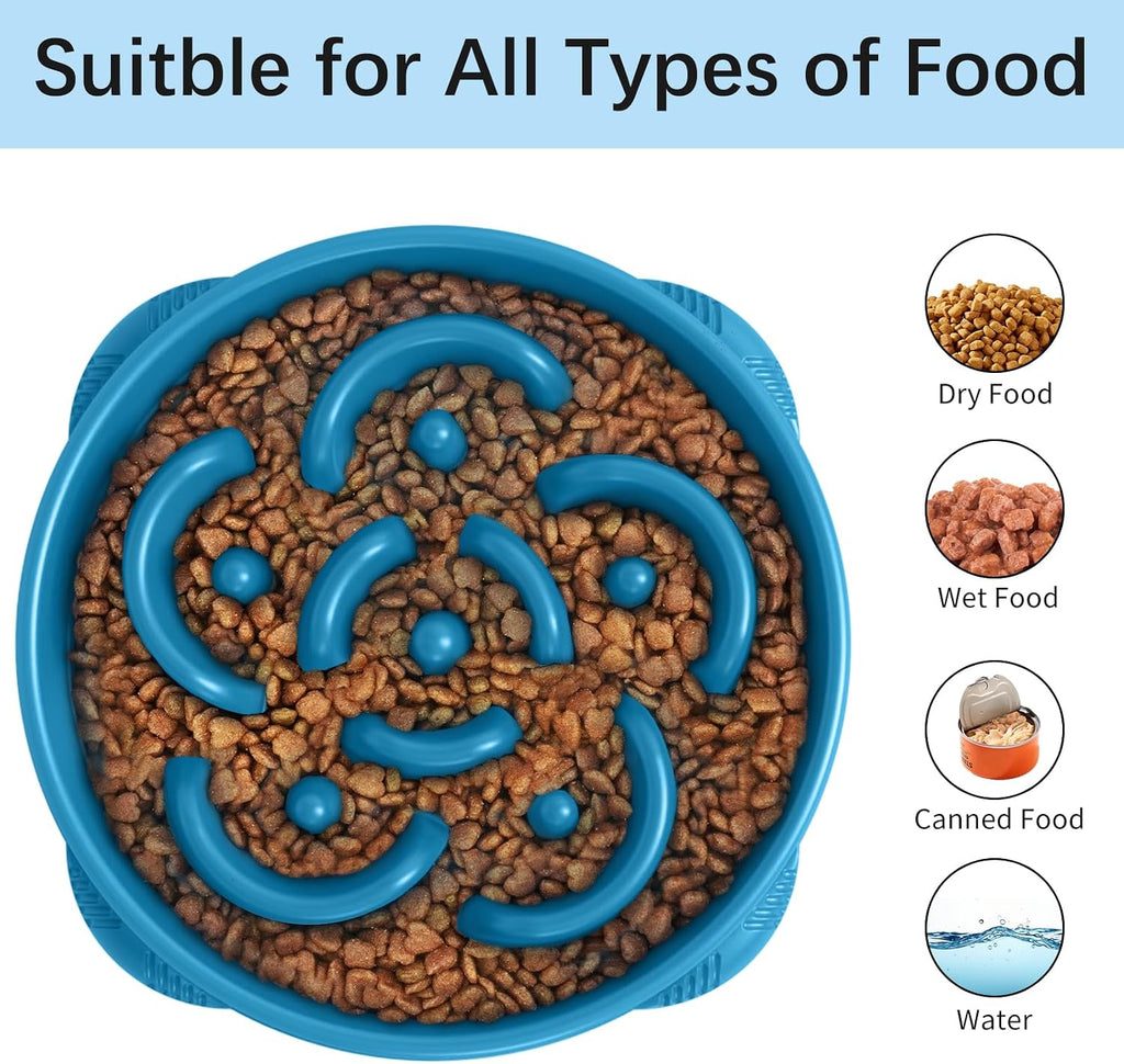 Large Slow Feeder Dog Bowls, Anti-Choking Puzzle Dog Food Bowls, Anti-Slip Interactive Feeding Slow down Eating, Bloat Stop Maze Dishes for Large Breeds 4 Cups Darkblue