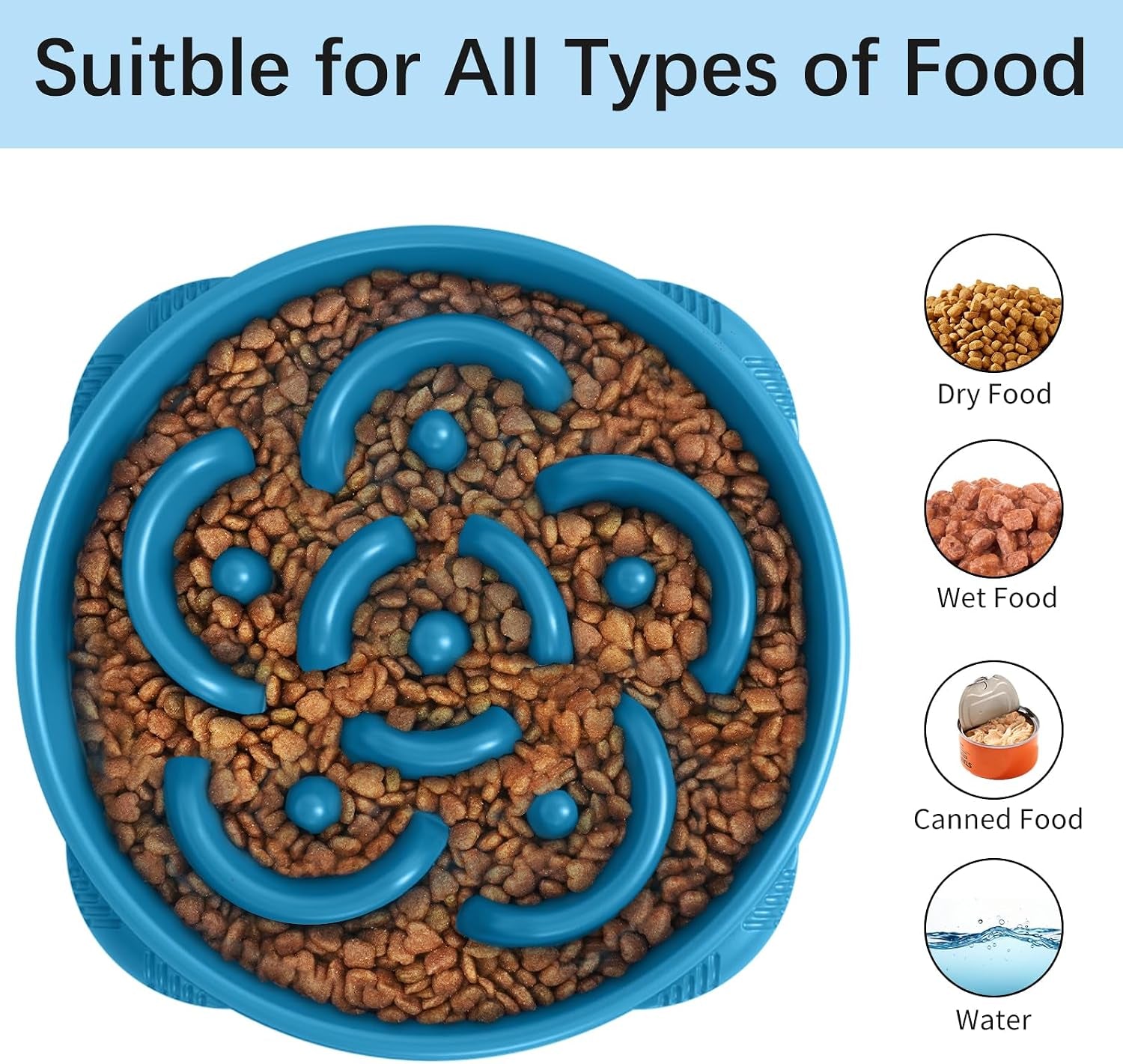 Large Slow Feeder Dog Bowls, Anti-Choking Puzzle Dog Food Bowls, Anti-Slip Interactive Feeding Slow down Eating, Bloat Stop Maze Dishes for Large Breeds 4 Cups Darkblue