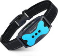 DogRook no‑shock bark collar with adjustable strap and blue bone‑design front panel for gentle dog training.