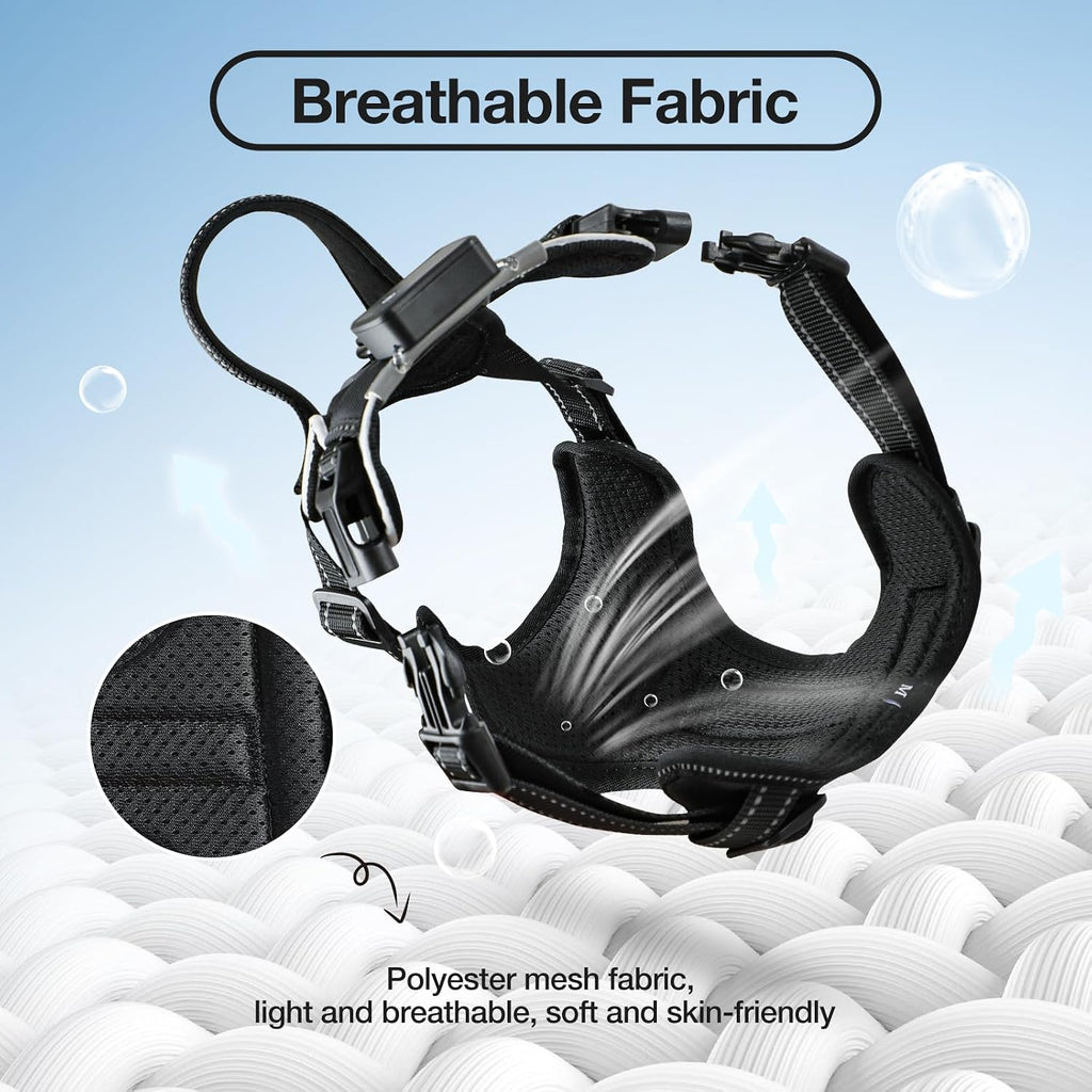 dog harness with breathable polyester mesh fabric showing light soft skin-friendly material