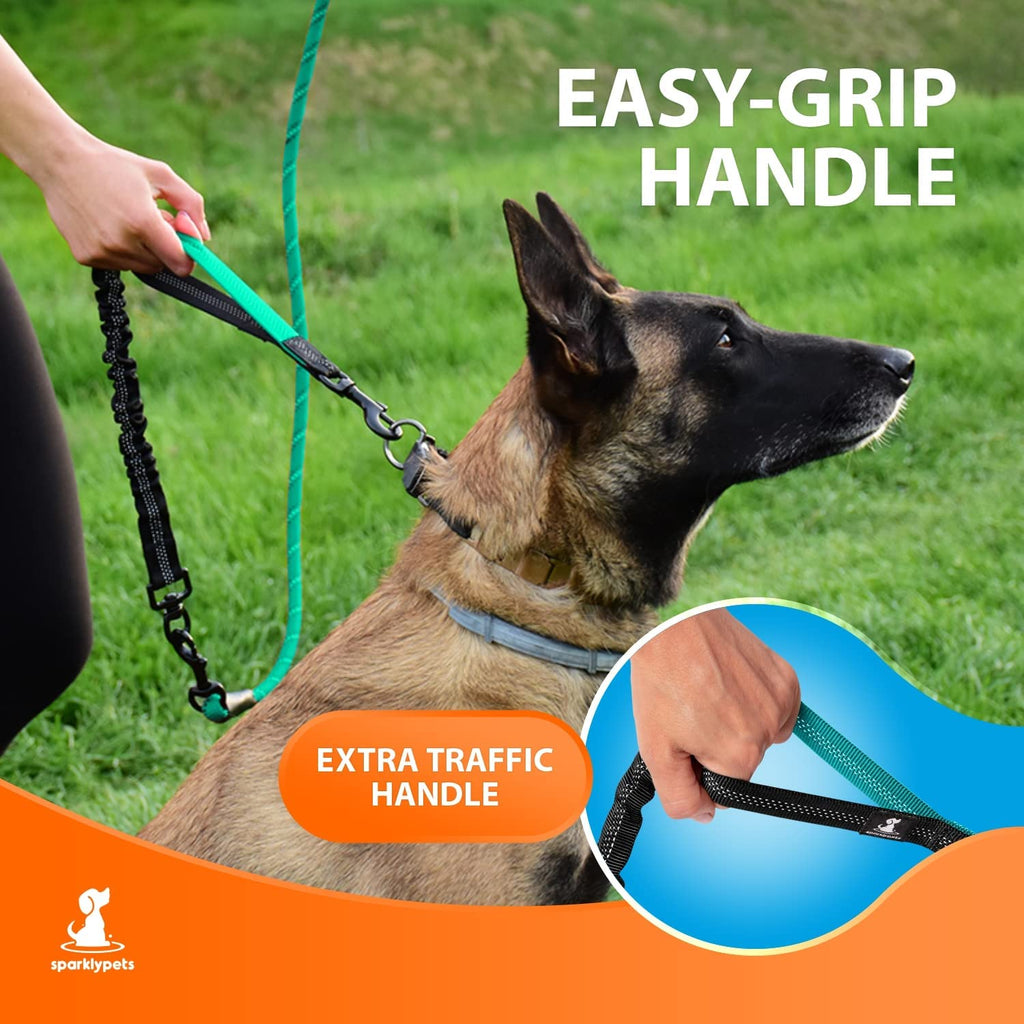 heavy duty bungee dog leash with easy grip handle and extra traffic handle for control