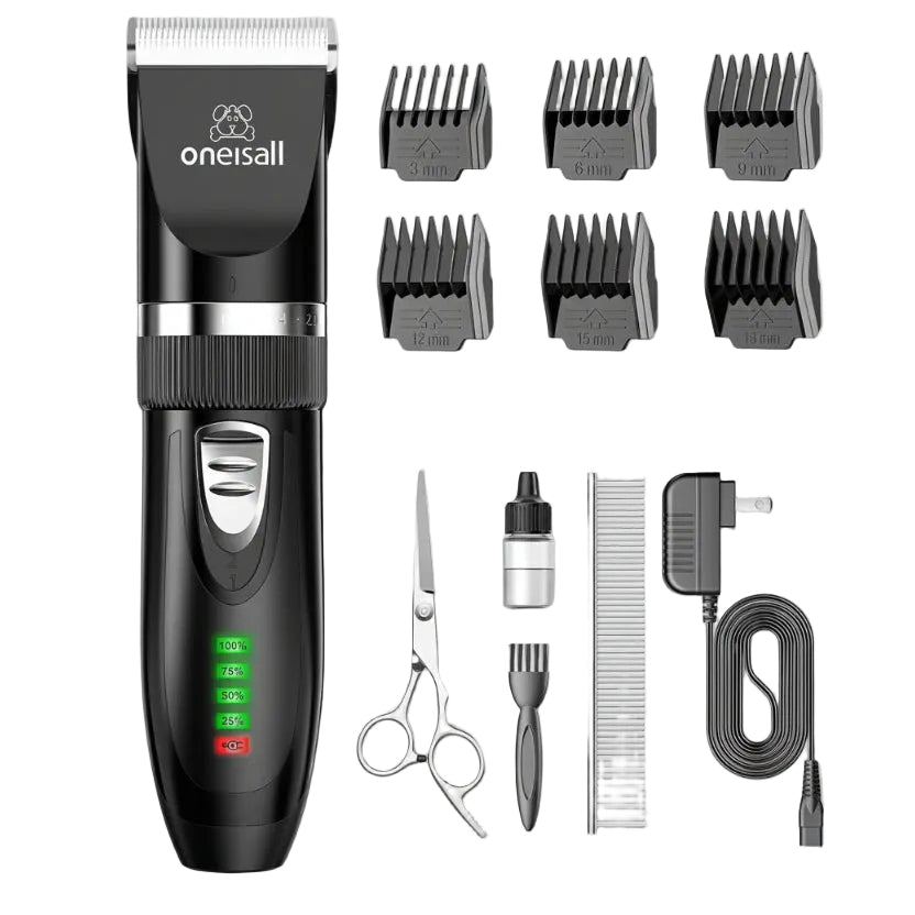 cat grooming clippers kit with quiet rechargeable trimmer six guide combs scissors cleaning brush and power adapter