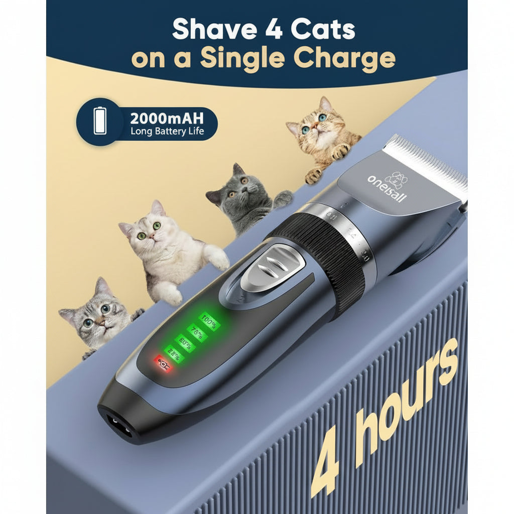 cat grooming clipper with 2000mah long battery life able to shave four cats on single charge