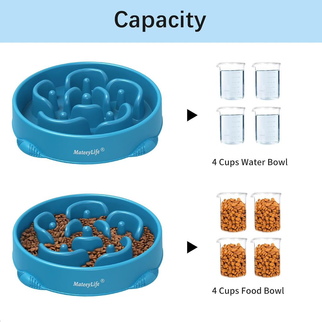Large Slow Feeder Dog Bowls, Anti-Choking Puzzle Dog Food Bowls, Anti-Slip Interactive Feeding Slow down Eating, Bloat Stop Maze Dishes for Large Breeds 4 Cups Darkblue