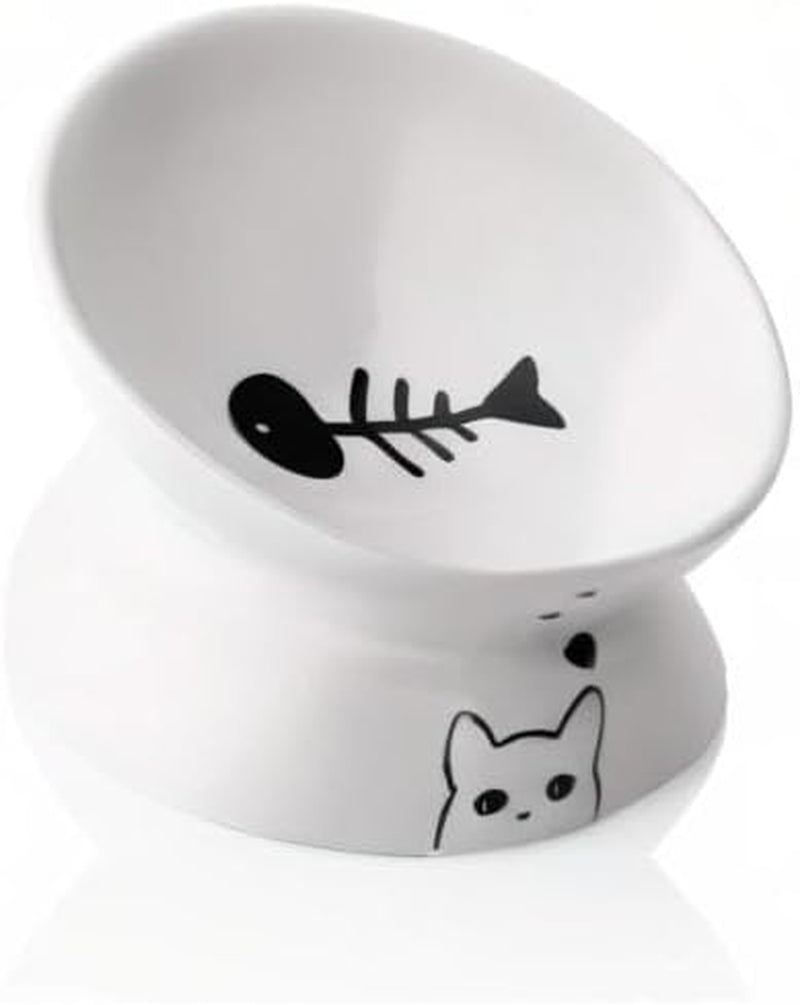 porcelain raised cat feeder bowl ergonomic slanted shape for comfortable eating