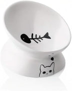 porcelain raised cat feeder bowl ergonomic slanted shape for comfortable eating