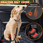 installation steps showing adjustable headrest straps seat anchors and buckle attachments for securing dog car seat cover