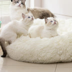 white donut cat bed plush faux fur round calming bed for stress relief and comfort