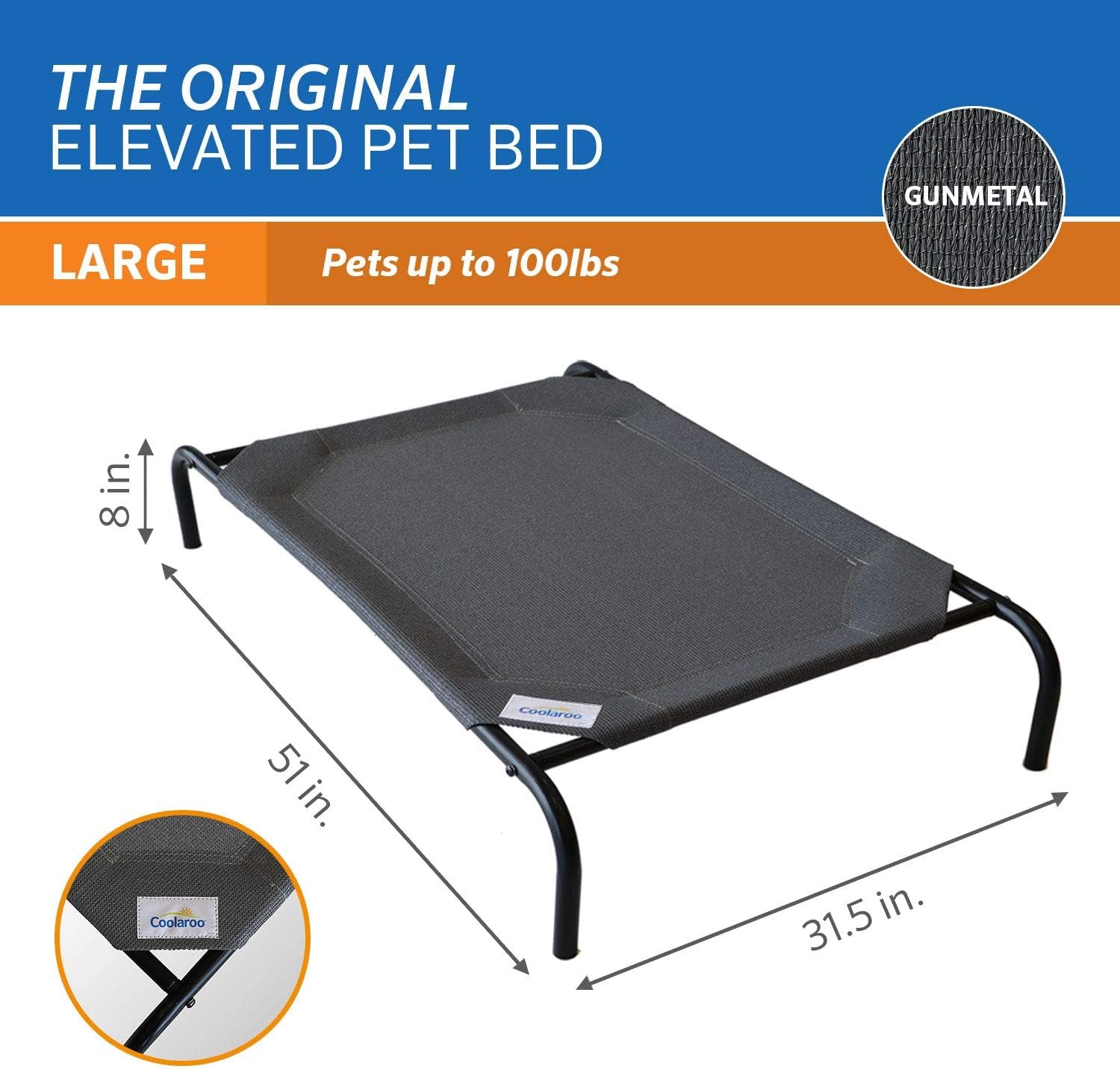 durable powder coated steel frame and breathable mesh material on elevated dog bed