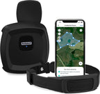 GPS dog fence system with wireless collar and smartphone app showing custom virtual boundary.