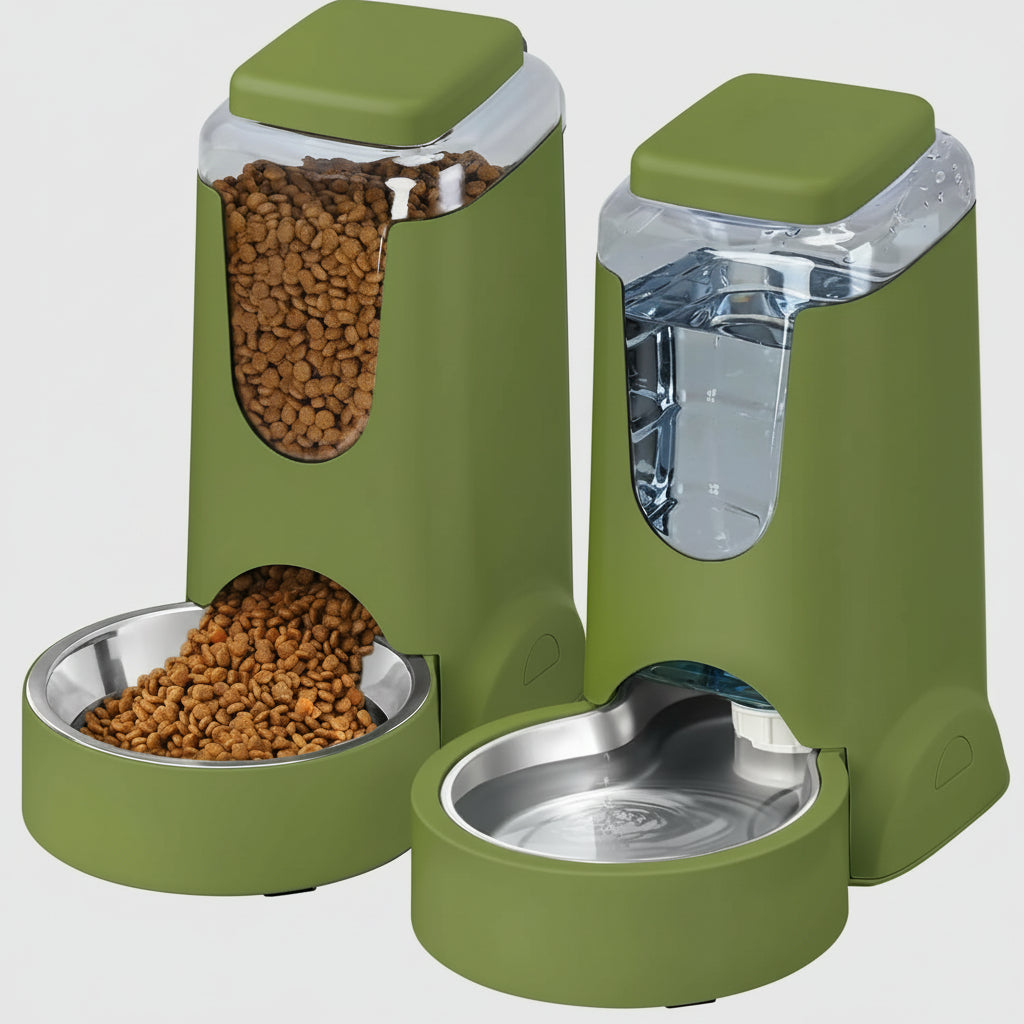 automatic pet feeder and water dispenser for cats and small pets-olive green