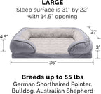 large orthopedic dog bed size chart showing 30 by 22 inch sleep surface and 8.5 inch opening