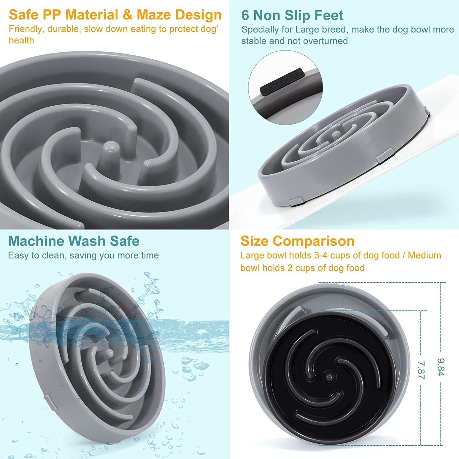 dishwasher safe large slow feeder dog bowl easy to clean puzzle design for dogs