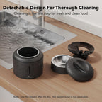 Detachable automatic pet feeder parts drying by a sink, showing easy cleaning design for hygienic pet meals.