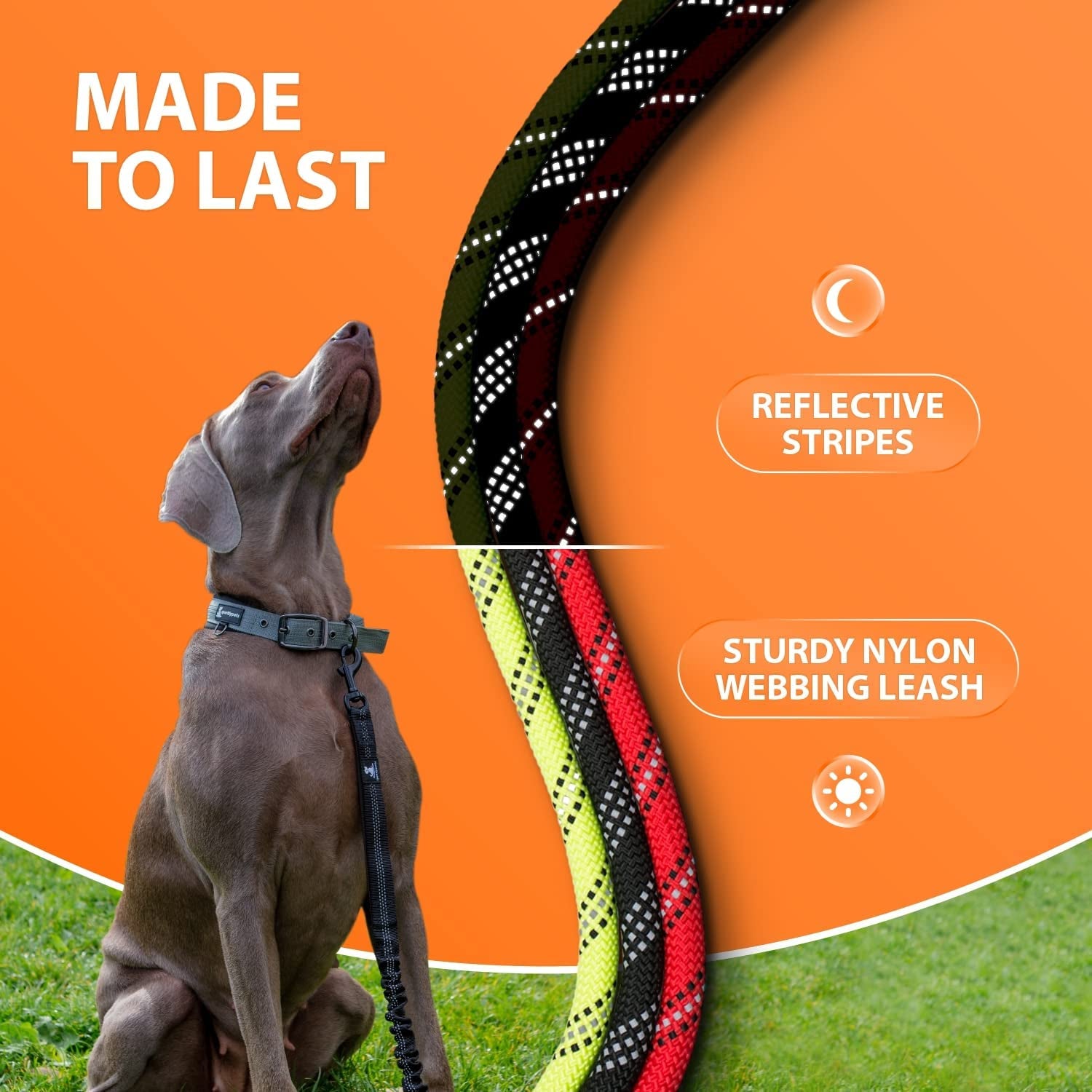 heavy duty dog leash close up showing reinforced hook anti tangle swivel and durable stitching