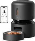 PETLIBRO automatic pet feeder with app control, showing smart feeding schedule and portion settings on a connected smartphone.