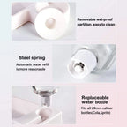 pet water dispenser with removable wet proof partition easy to clean steel spring automatic refill and 28 mm bottle compatibility